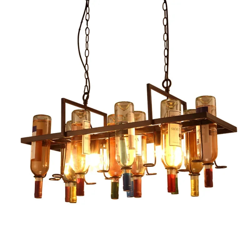 Afralia™ Retro LED Wine Bottle Iron Pendant Light for Kitchen & Bar