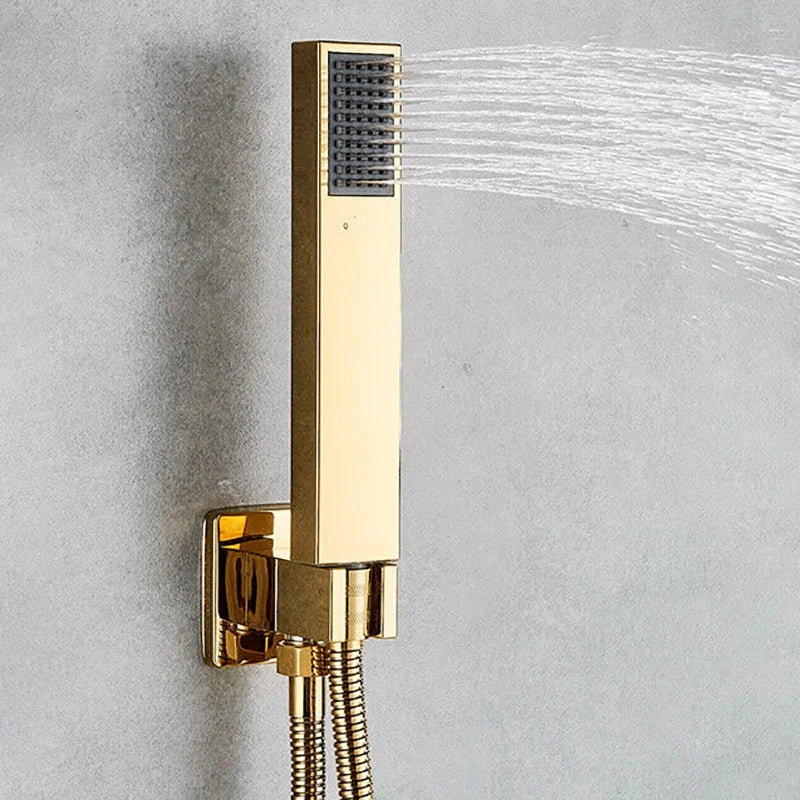 Afralia™ Luxury Golden Shower Faucet Set with Rainfall Top spray and Wall Mount Mixer Tap