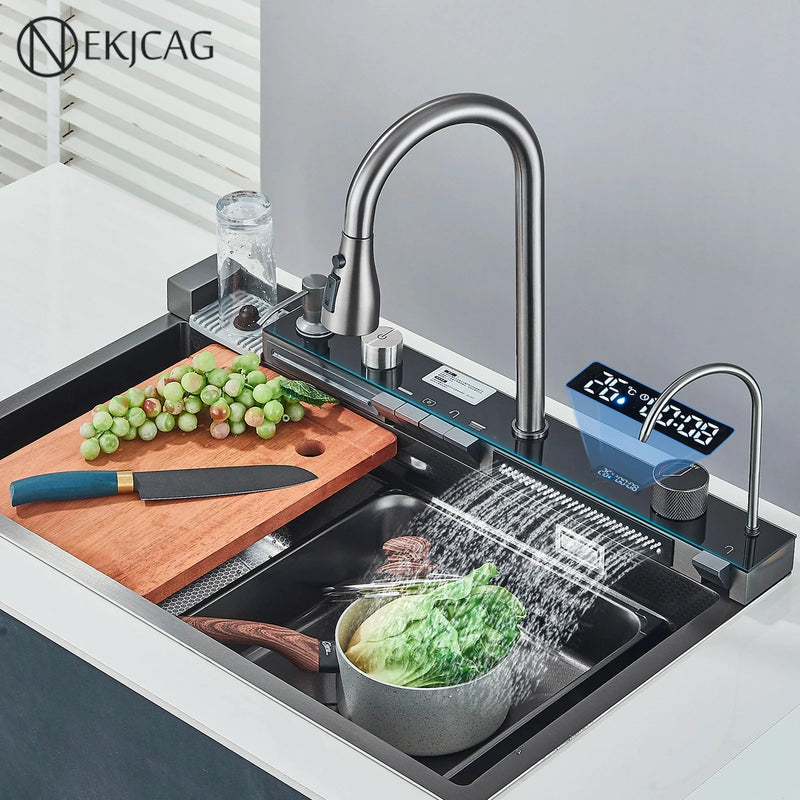 Afralia™ Stainless Steel Kitchen Sink Set with Faucet Display - Large Single Slot, Integrated Multifunction