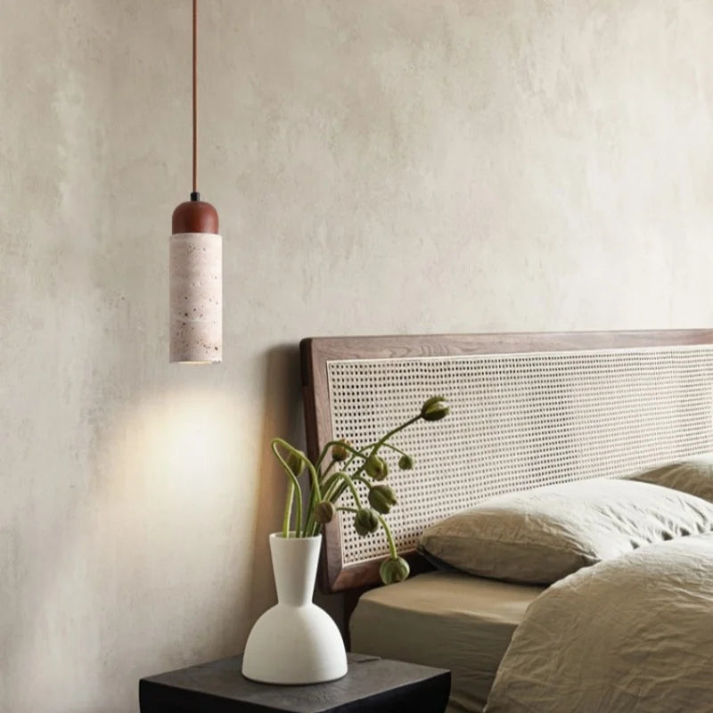 Afralia™ Nordic LED Pendant Lights Yellow Travertine Wood Hanging Lamp