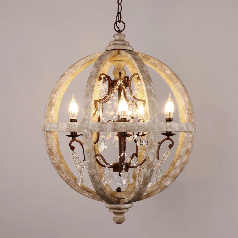 Afralia™ Antique Wood Globe Chandelier for Bedroom Living Room Kitchen Dining Room