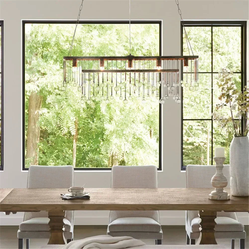 Afralia™ Retro Chic Glass Ball Chandelier - Italian Designer Vintage Rectangular Lighting