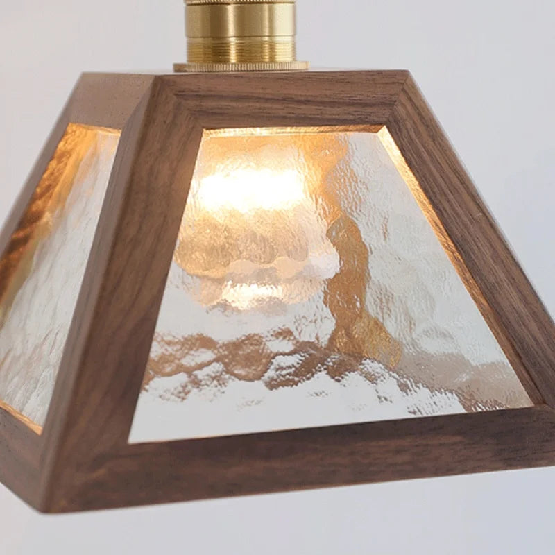 Afralia™ LED Glass & Wood Pendant Light for Aisle, Coffee Living Room - Japanese Style