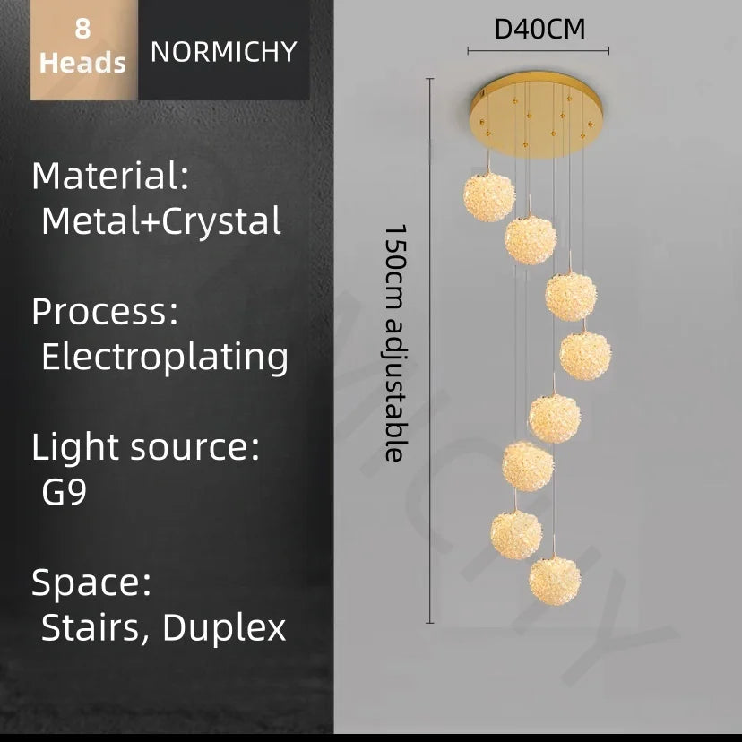 Afralia™ LED Glass Ball Chandelier for Staircase Duplex Villa Loft Hollow Living Room