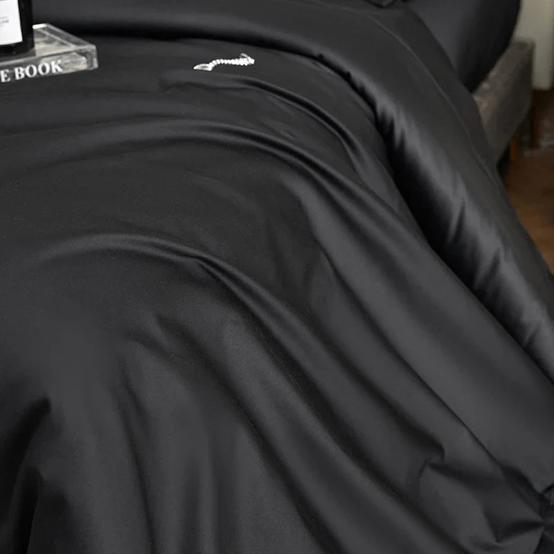 Afralia™ Luxury 1400TC Egyptian Cotton Bedding Set in Silky Black