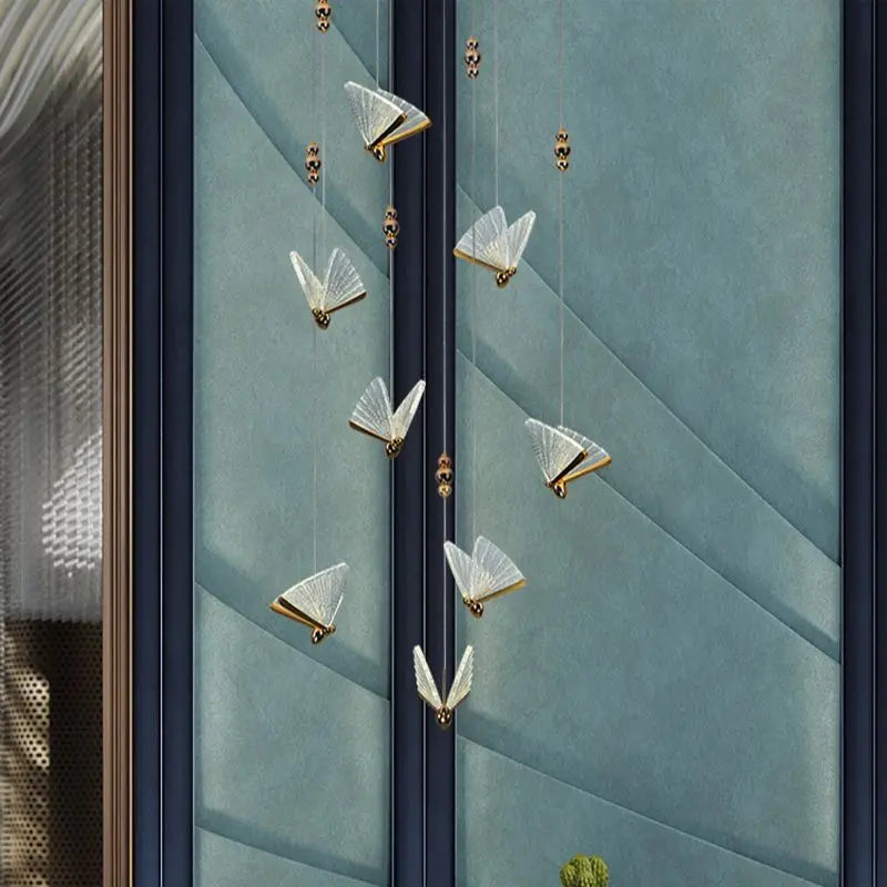 Afralia™ Gold Butterfly LED Acrylic Pendant Light for Living Room Ceiling