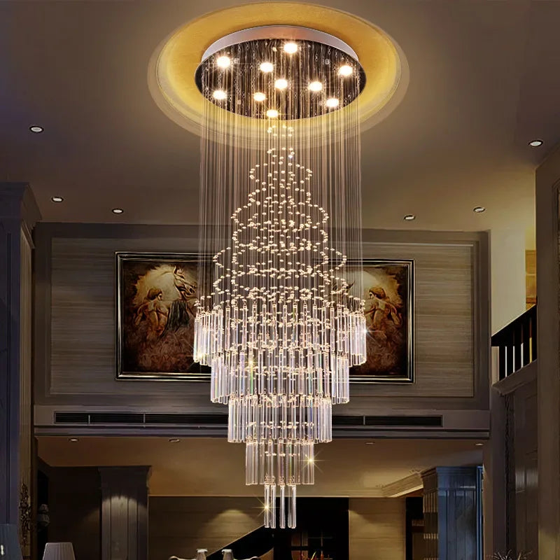 Afralia™ LED Crystal Staircase Chandelier: Elegant Lighting for Home, Hotel, and Restaurant