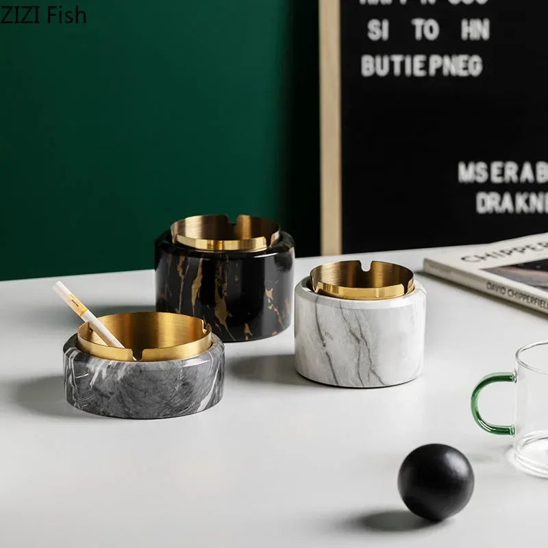 Afralia™ Gold Plated Marble Texture Ashtray - Smoking Accessories Weed Tray