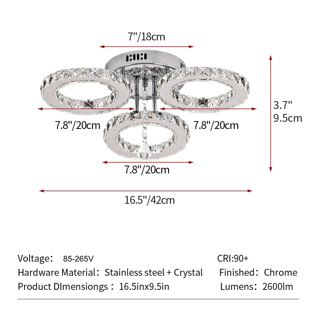 Afralia™ Crystal LED Rings Ceiling Chandelier Dimmable Luminaire