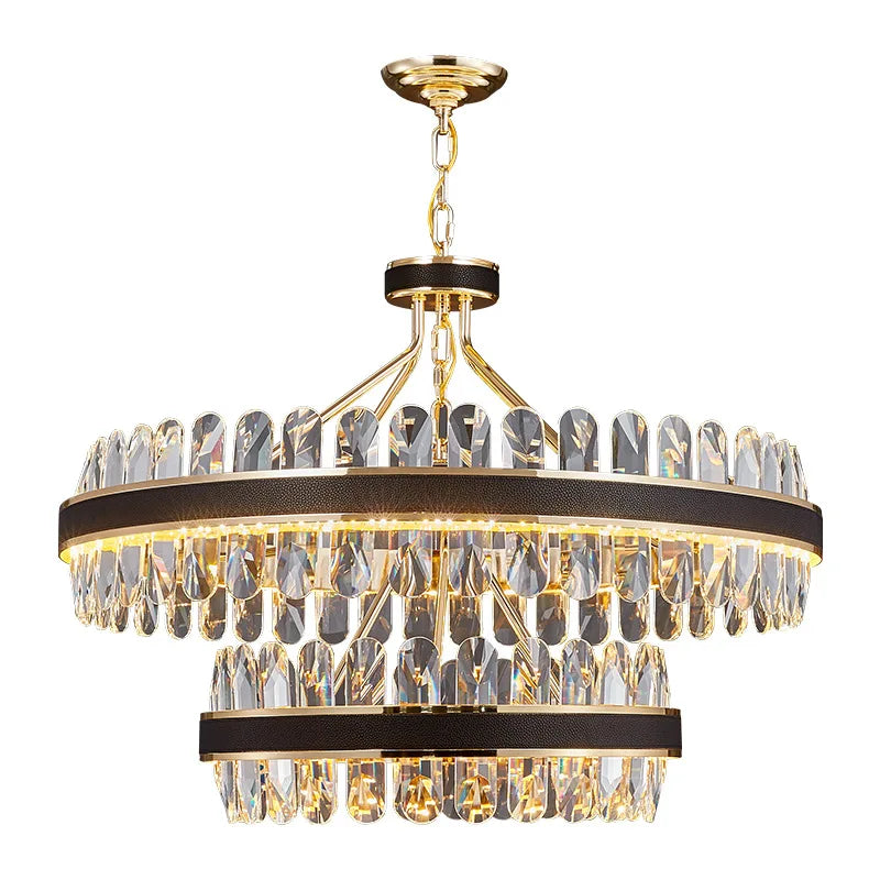 Afralia™ Black Gold Round LED Crystal Chandelier for Living Room - Modern Suspension Luminaire