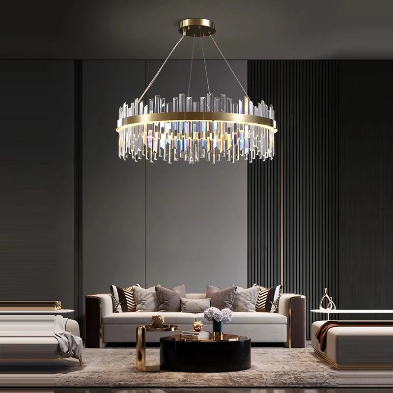 Afralia™ Crystal Chandelier LED Hanging Lamp Gold Silver Postmodern Design
