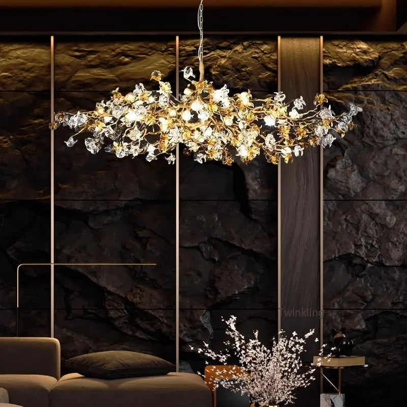 Afralia™ Luxury Crystal Branch Chandelier for Living Room & Bar, Brass Art Tea Room Lighting