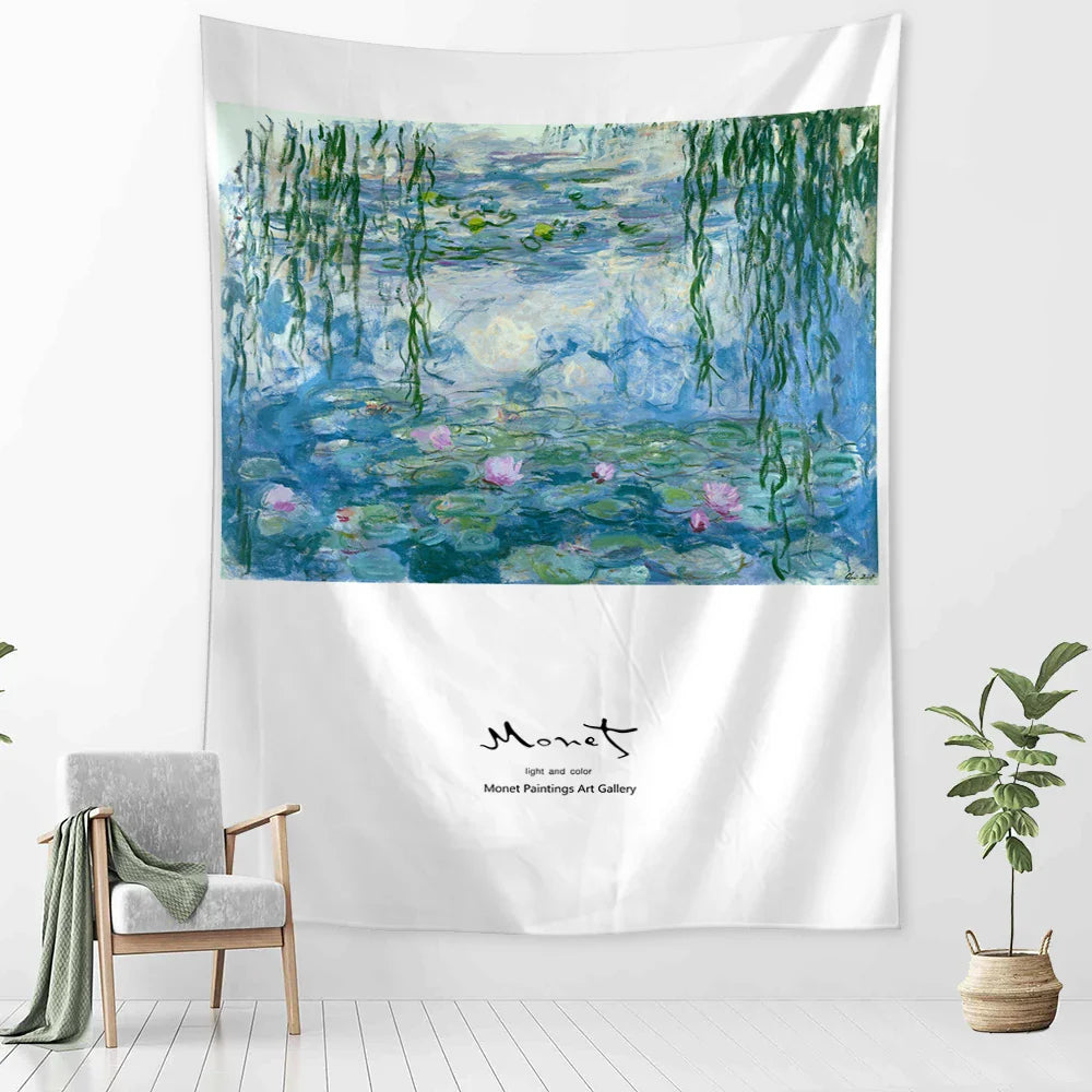 Water Lily Oil Painting Tapestry Wall Hanging for Home Decor by Afralia™