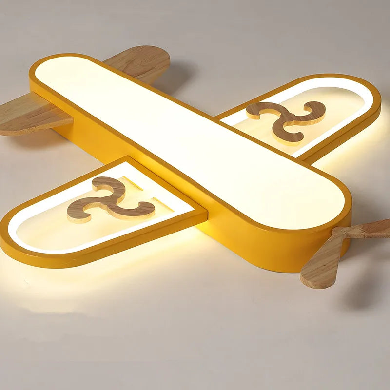 Afralia™ LED Wood Ceiling Light for Kids Room - Yellow/Blue Minimalist Design