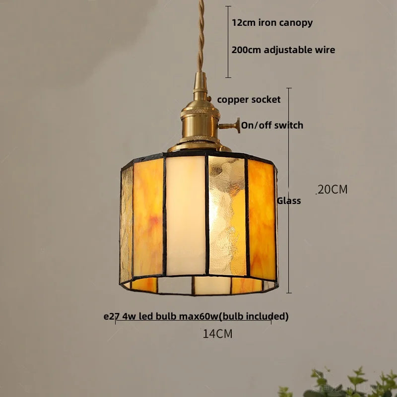 Afralia™ Peace Dove Tiffany Style LED Pendant Lamp - Colorful Glass, Copper Knob Switch