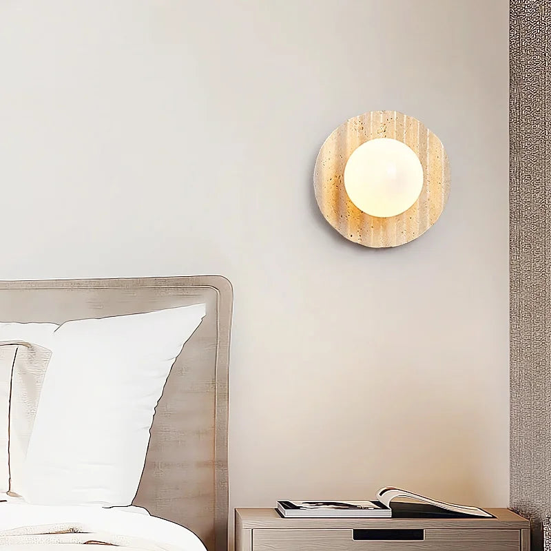 Afralia™ Yellow Cave Stone LED Wall Sconce with Pull Chain, Modern Glass Stair Light