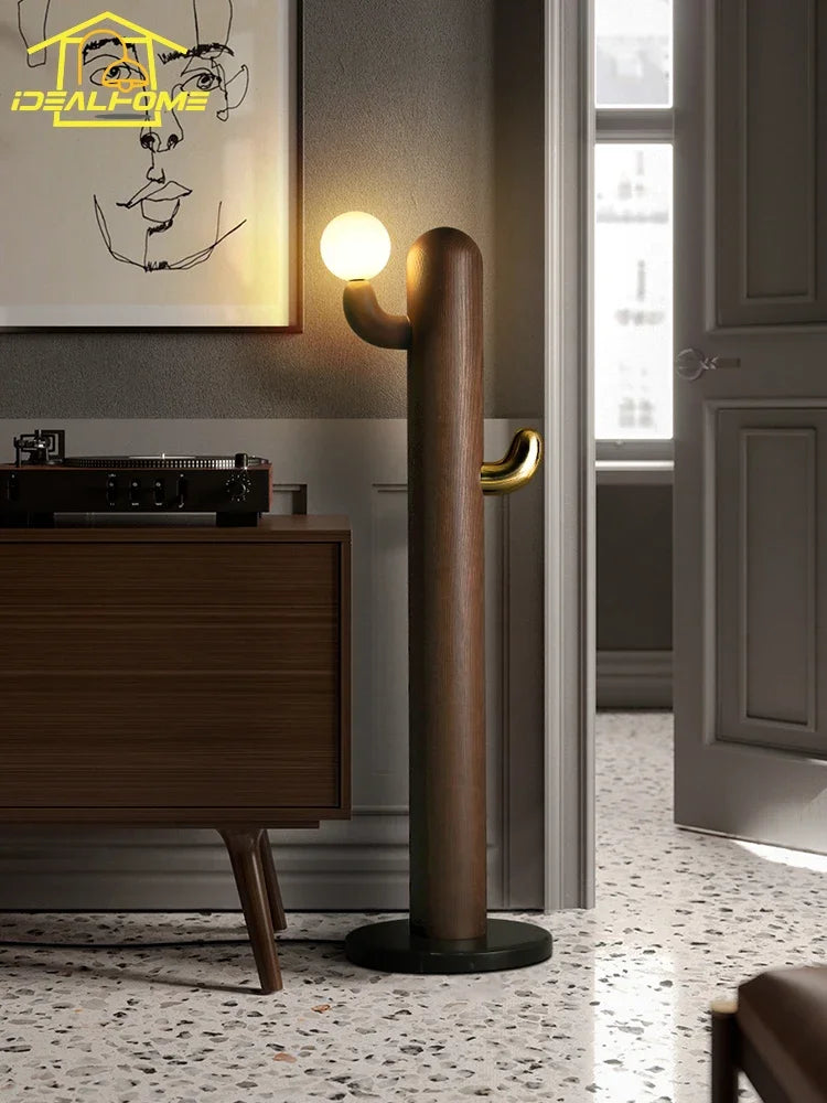 Afralia™ Modern Copper Wood Cactus Floor Lamp for Stylish Home Decor
