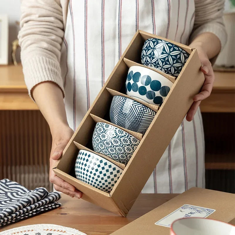 Afralia™ Ceramic Soup Bowl Set - Retro Design Small Rice Bowls for Home Dining