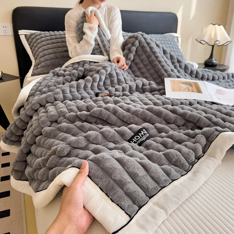 Afralia™ Cozy Flannel Velvet Blanket: All-Season Solid Color Single Queen Quilt