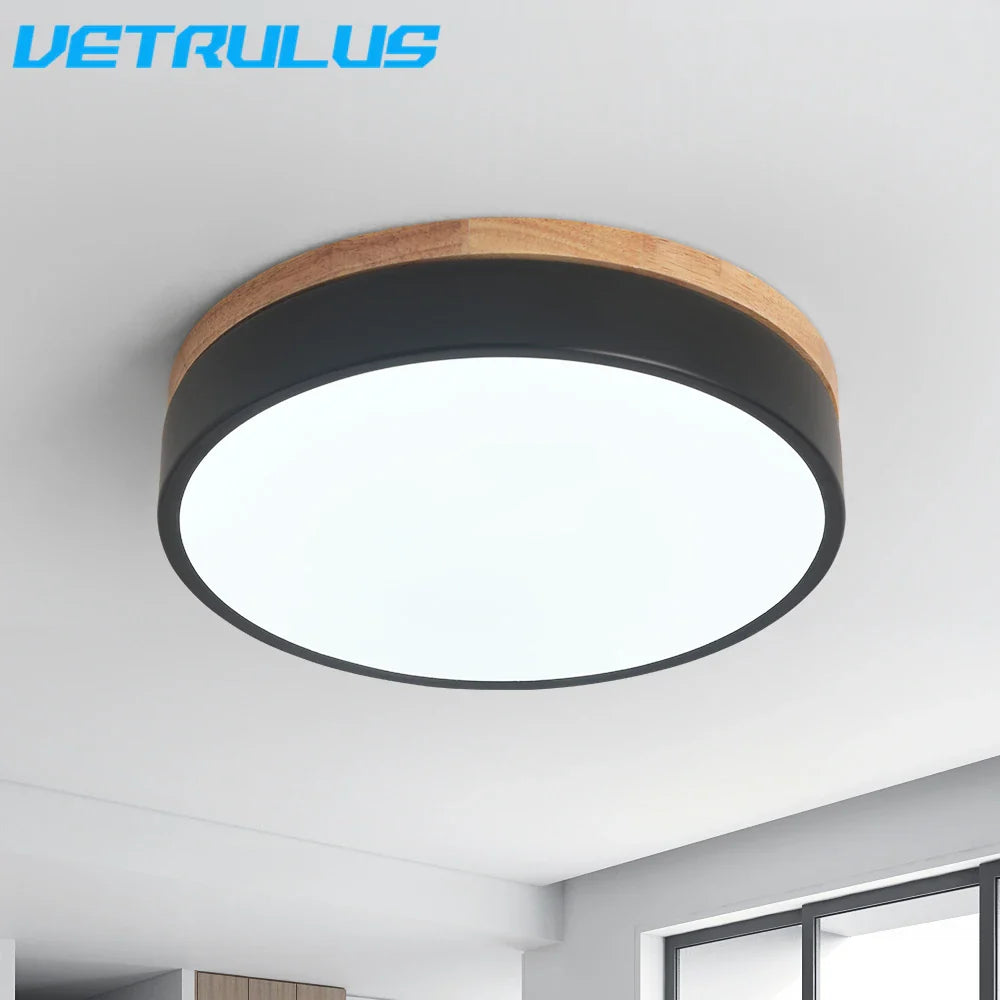 Afralia™ Modern Wood LED Ceiling Lamp 30W Minimalist Chandelier Dining Room Bedroom Light