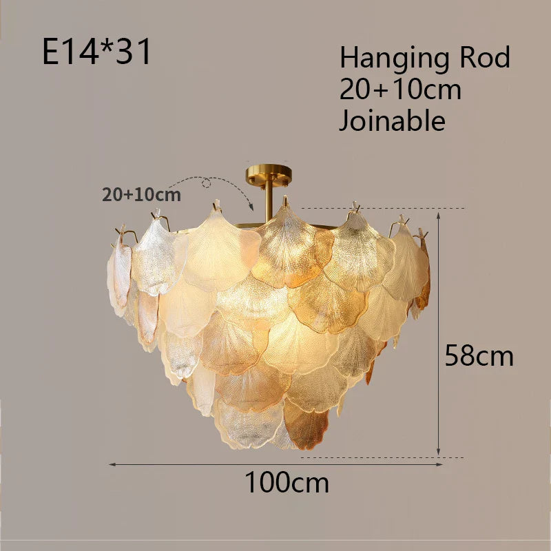 Afralia™ Glass Shell Ceiling Pendant Light Luxury Bedroom Decor Hanglamp