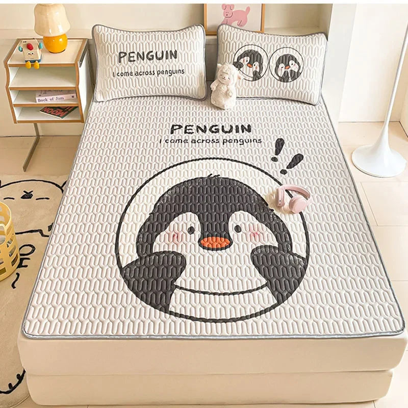 Afralia™ Cartoon Pattern Latex Mattress Set for Home, 3-Layer Rebound Soft Breathable Bed Sheets
