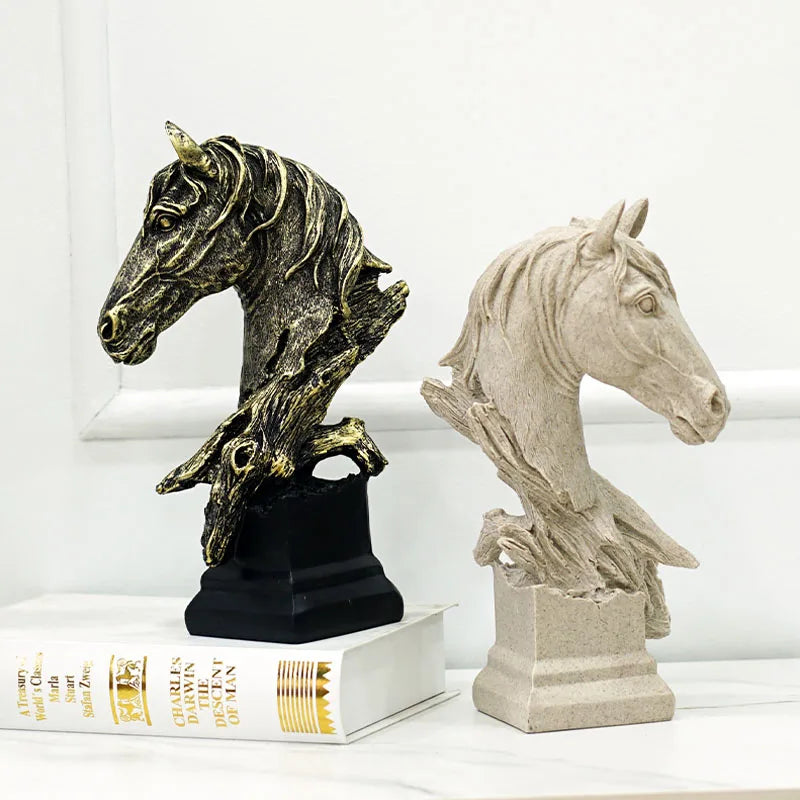 Afralia™ Horse Head Statue Resin Sandstone Retro Animal Collection Home Decor Figurine