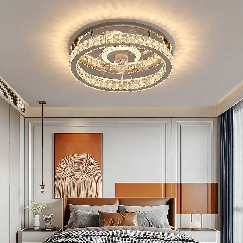 Afralia™ Crystal LED Ceiling Fan Remote Control Modern Bedroom Light Fixtures
