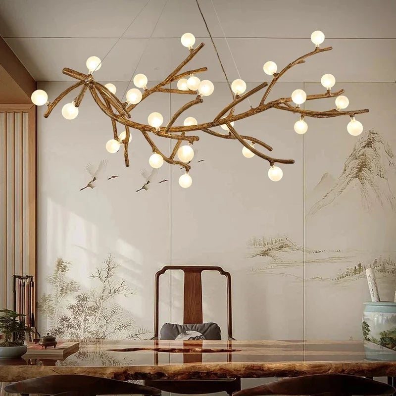 Afralia™ Retro LED Chandelier: Tree Branch Art Ceiling Pendant Lights for Living Bedroom