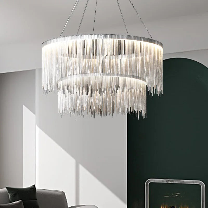 Afralia™ Tassel Bohemian Pendant Light for Living Room Bedroom - Chrome Circular Lamp