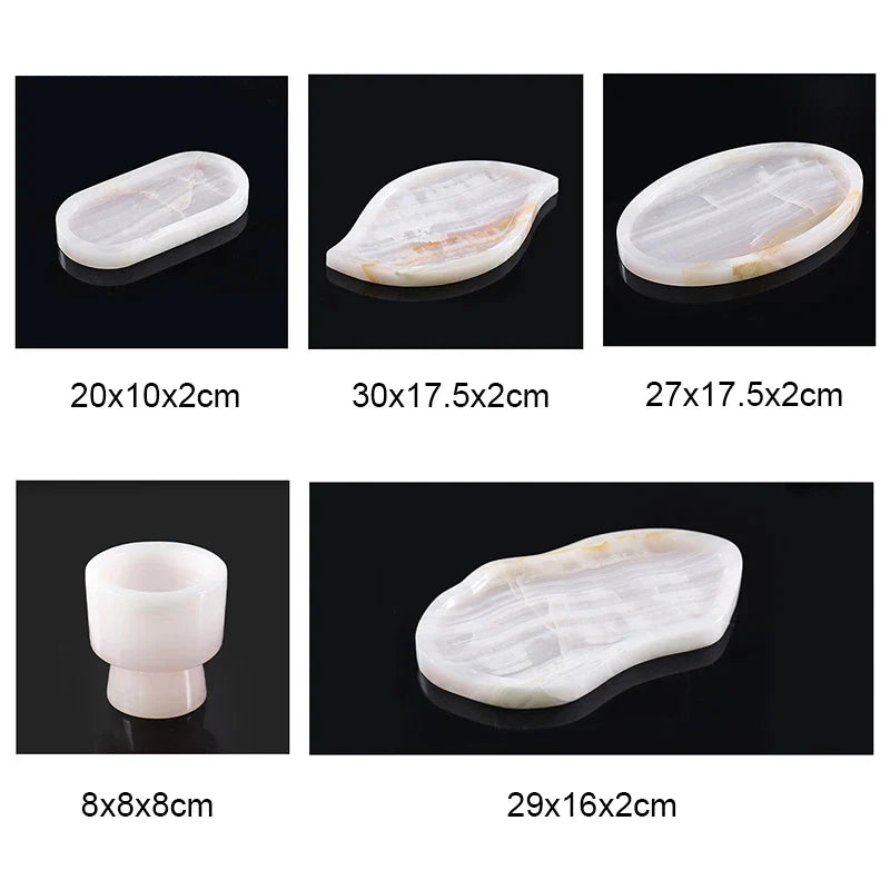 Afralia™ White Onyx Marble Tray for Perfume & Jewelry, Luxury Stone Decor.