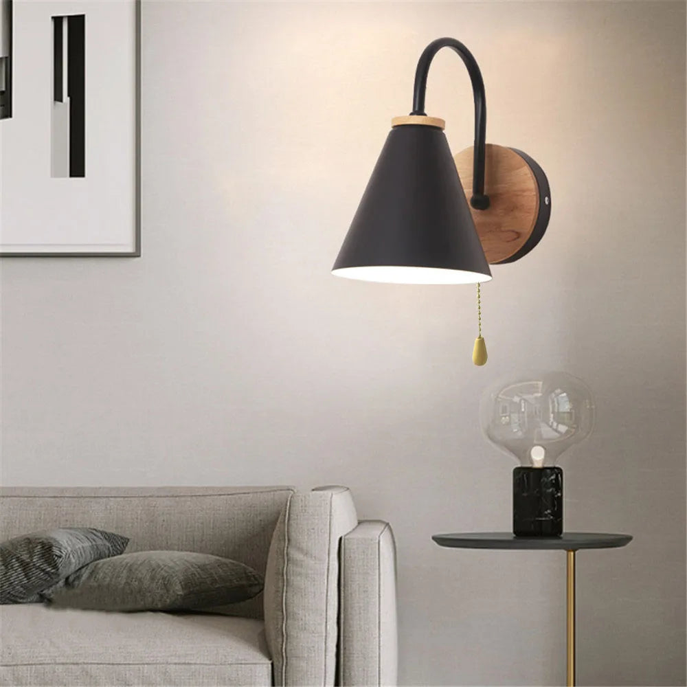 Afralia™ Nordic Iron Wood Wall Light Fixture LED Lamp for Indoor Home Decor