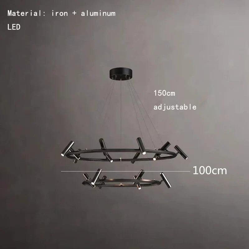 Afralia™ Black LED Spot Chandelier: Modern Minimalist Rotatable Hanging Lamp for Home Decor