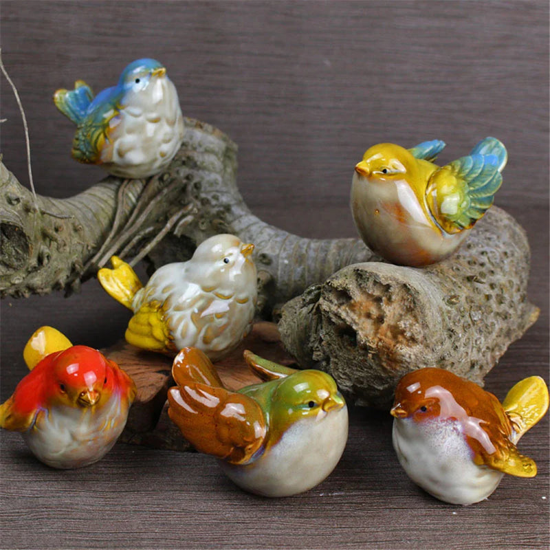 Afralia™ Ceramic Bird Figurine Set Home Decor Porcelain Magpie Sparrow Ornament Statues