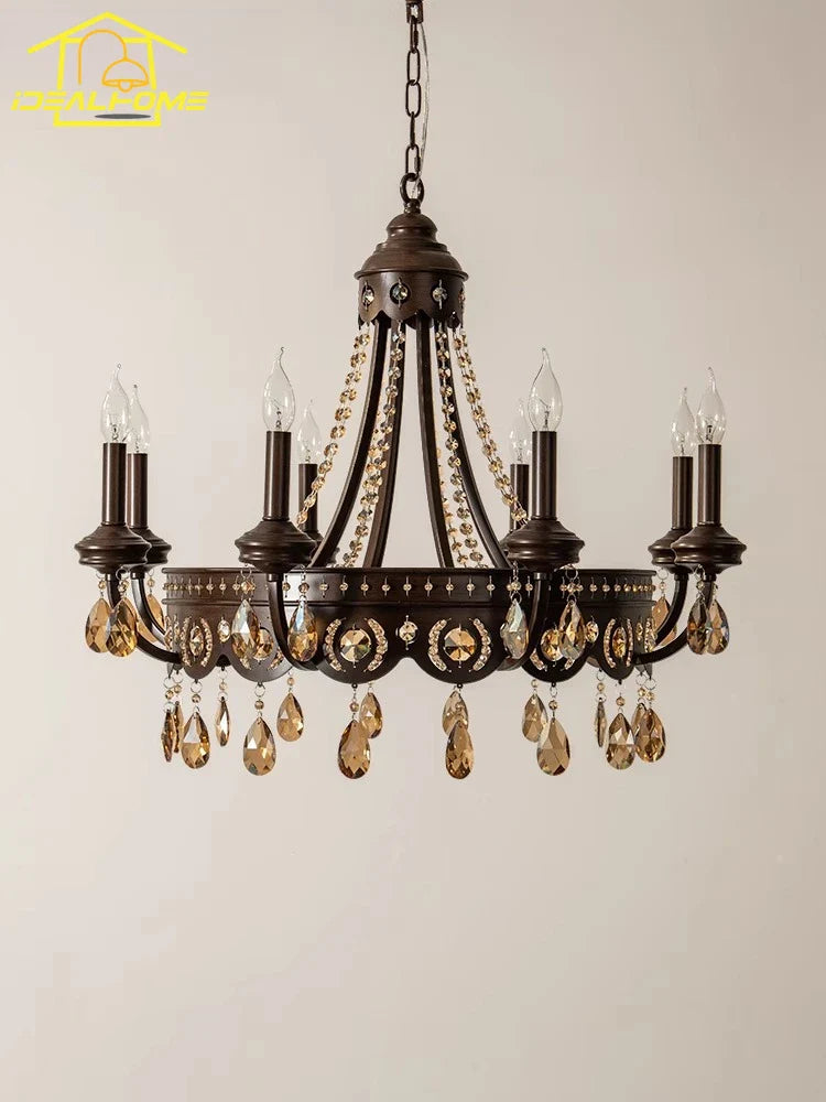 Afralia™ Iron Art Crystal Candle Chandelier LED Lighting for Living Room Bedroom Bar