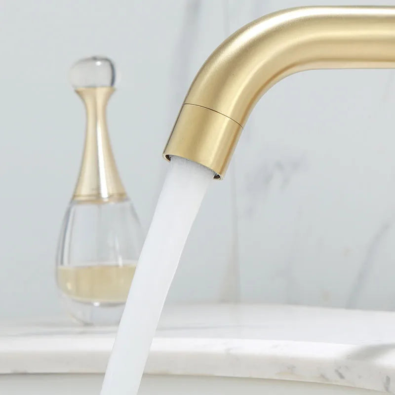 Afralia™ Brushed Gold Basin Faucet: Solid Brass Bathroom Mixer Tap for Hot & Cold Water