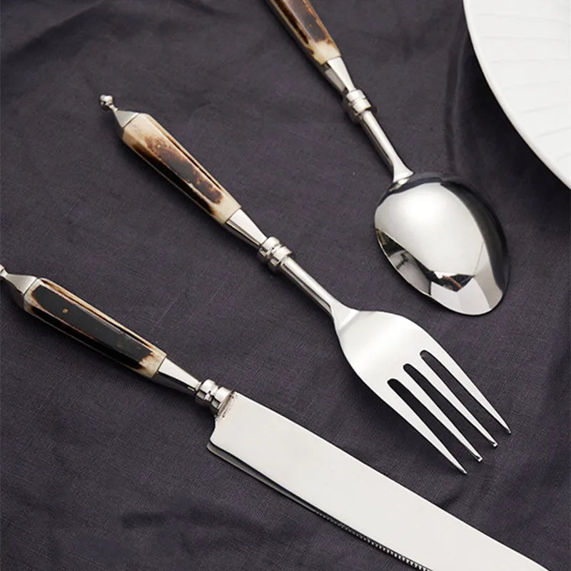 Afralia™ Stainless Steel Flatware Set, Dinner Service Cutlery Kit, Kitchen Tableware Fork Knife Spoon