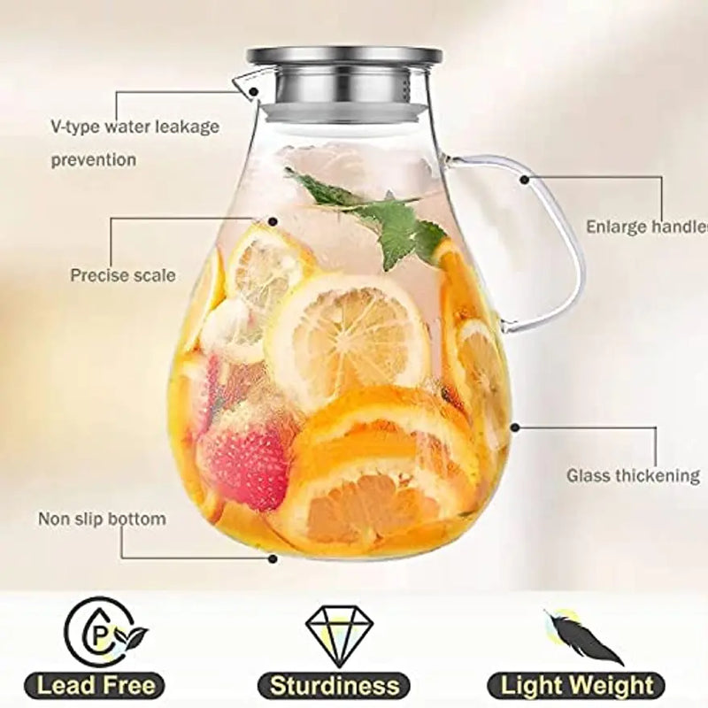 Afralia™ Glass Water Pitcher with Lid - 2500ml Beverage Carafe