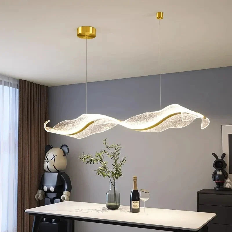 Afralia™ Modern Wave LED Hanging Light for Kitchen Island - Dimmable Ceiling Decor