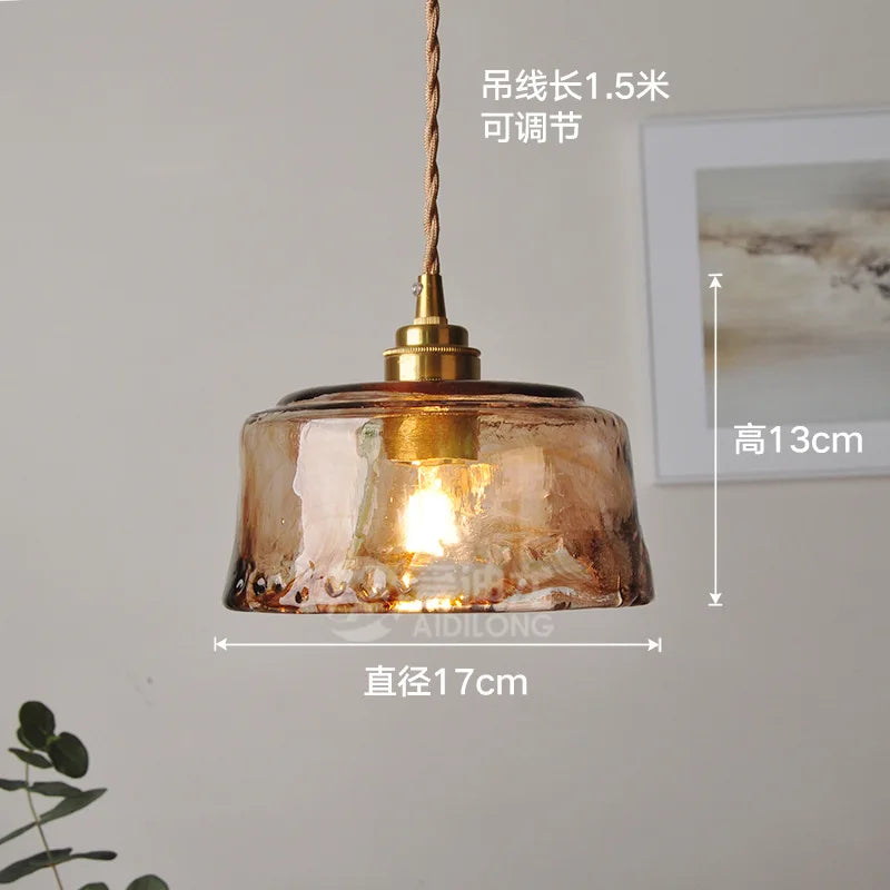 Afralia™ Wood Amber Glass LED Pendant Light Fixture - Nordic Modern Hanging Lamp