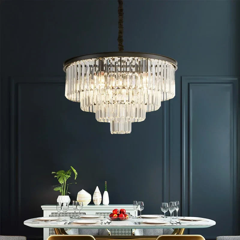 Afralia™ Crystal Ceiling Chandelier: Modern Black Gold LED Pendant Lamp for Luxury Living Room