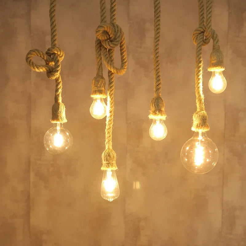 Afralia™ Hemp Rope Pendant Lights Retro Loft Industrial Hanging Lamp for Living Room Home Decor