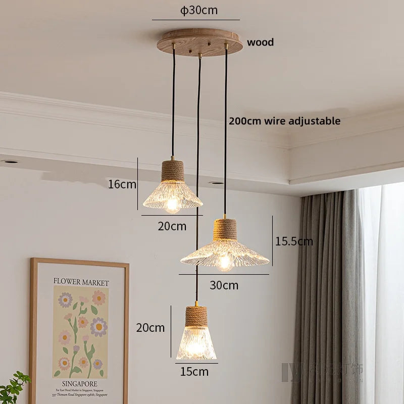 Afralia™ Clear Glass LED Pendant Light - Hemp Rope Chandelier for Home Decor