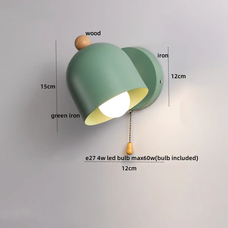 Afralia™ Wood Iron LED Wall Lights with Pull Chain Switch for Modern Living Spaces