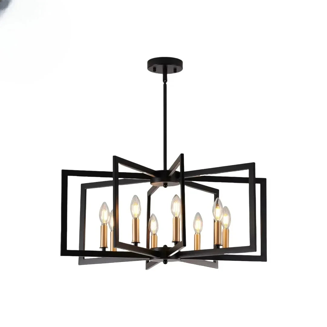 Afralia™ Vintage Black Iron Candle LED Ceiling Chandelier for Home Decor