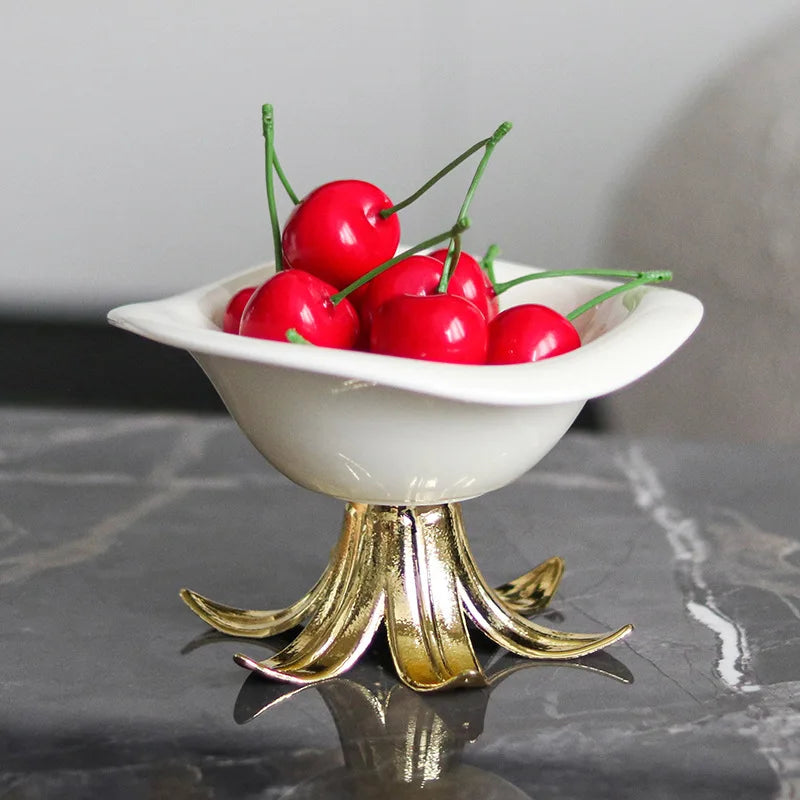 Afralia™ Golden Branches Ceramic Fruit Plate Tray Bowl Home Decoration Accessories