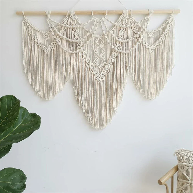 Afralia™ Large Hand-Woven Macrame Wall Hanging Tapestry with Wooden Stick & Tassels