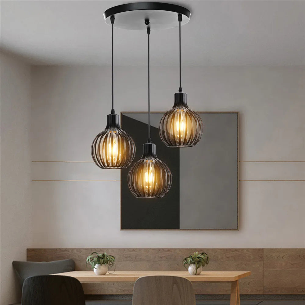 Afralia™ Vintage Iron Cage Pendant Lights | Dining Chandelier Kitchen Lighting | E27 Hanglamp