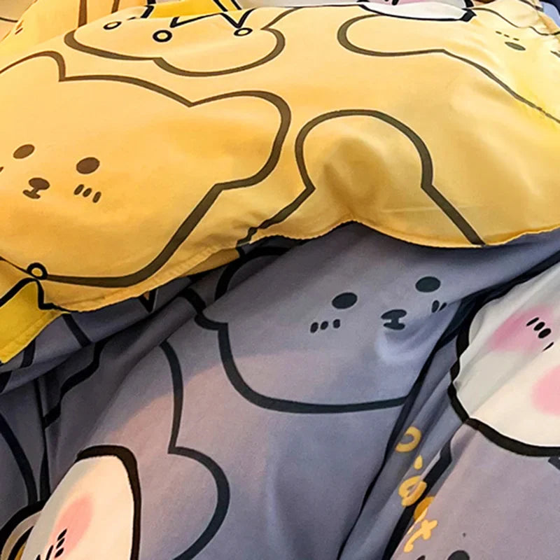 Afralia™ Summer Cartoon Printed Bedding Set for Students & Adults, Breathable Duvet Cover Kit