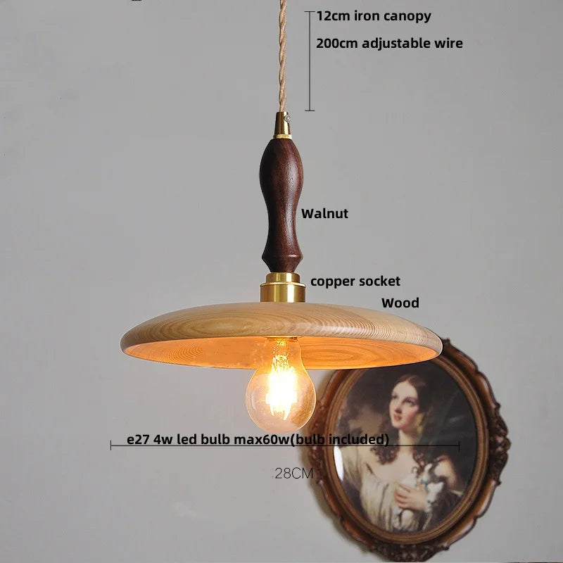 Afralia™ Walnut Wood LED Pendant Light, Modern Nordic Hanging Lamp for Home Decor